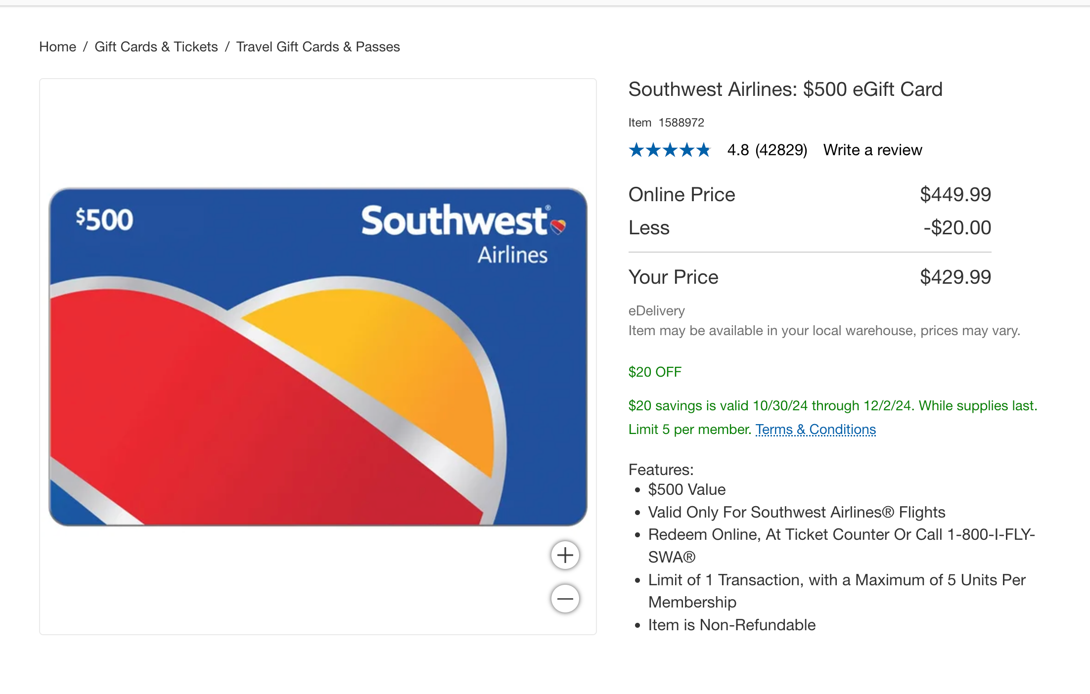 Southwest gift card on sale. COSTCO